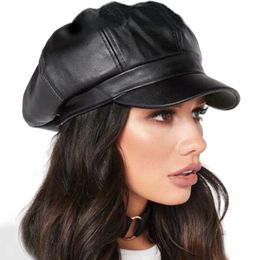 Frauen Männer PU Leder Berets Hut Retro Britische Fest Beret Baseball Cap Outdoor Sonnenhut Winter warme achteckige Hüte Zeitungsjunge Caps