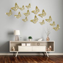 12 Pcs Living Room Metal Texture Stereoscopic Hollow Realistic Butterfly-Shape Dining Hall Wall Large Wall Decals For Bedroom