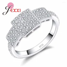 Cluster Rings Classic Wedding Jewelry Shiny Square Crystal Ring For Women Promise Gift 925 Sterling Silver CZ Zircon Bijoux Top Quality