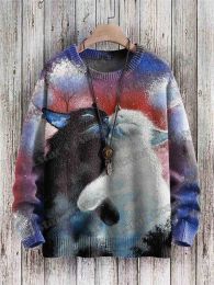 Funny Cat & Vintage Cute Cat Art Pattern 3D Printed Men's Knitted Pullover Winter Unisex Casual Knit Pullover Sweater ZZM55