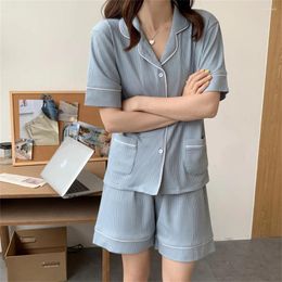 Home Clothing Alien Kitty 4 Colours Minimalist Striped 2024 Summer Chic Soft Nightwear Cotton Loose Casual Pyjamas Two Piece Suit Sets