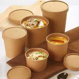 Take Out Containers Lids Dessert With Takeaway High Paper Ice Cream 10pcs Packaging Salad Round Quality Disposable Food Snack 500ml Kraft