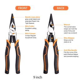 Vanjoin 6/8/9 Inch Needle Nose Pliers Electrician Side Cutter Portable Nippers Tools Fishing Pliers Pince Multifonction