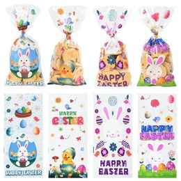 Gift Wrap 50pcs Easter Candy Cookie Bags Chick Eggs Plastic Bag With Twist Ties Packaging Pouch Happy