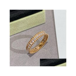 Band Rings Four Leaf Clover Ring Natural Shell Gemstone Gold Plated 18K For Woman Designer T0P Advanced Materials Official Reproduct Dhl49