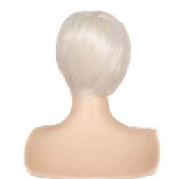 Short Silver Ombre White Synthetic Wig For Women Natural Straight Fluffy Hair With Bangs Heat Resistan Fibre Cosplay Wigs