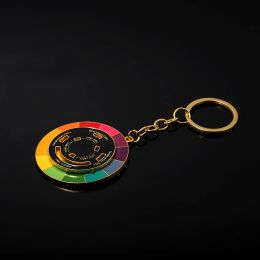 Colour Wheel Keychain Enamel Spinning (Black/ White) Theory Artist Gift Keychains for Backpack Hats Pins Boards Rainbow Gifts