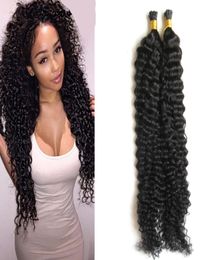I Tip Hair Extensions mongolian afro kinky curly virgin hair 100g 100s 1 Jet Black Pre Bonded No Remy Human Hair Extensions7780529
