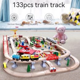 High Speed Railway 130p Wooden Wooden Track Car Harmony Electric Small Train Set Children's Wooden Track Electric Train Toy