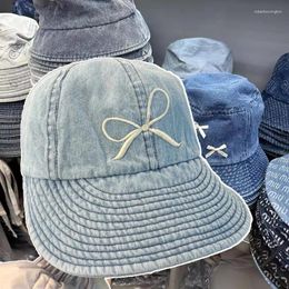 Berets Fashion Embroidered Bow Denim Hats For Women Spring And Summer Korean Ins Cap Fashionable Versatile Show Face Small Bucket