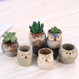 Flower Pots Creative Ceramic Mini Flowerpot Succulent Planter Cute Owl Plants Flower Pot With Hole Garden Home Office Decor