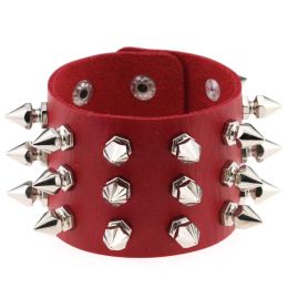 Red Spike Rivets Bracelets For Women Punk Goth PU Leather Bracelet Cuff Bangles Studded Halloween Festival Jewelry Harajuku