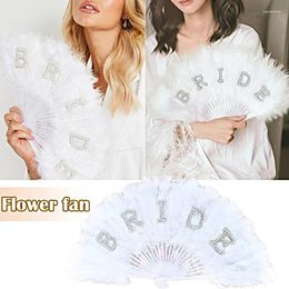 Decorative Figurines Bride Pearl White Feather Fan Handmade Folding Gothic Court Dance Props Wedding Party Hand Home Decor Gift