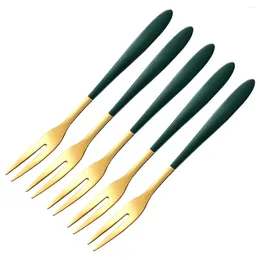 Forks 5 Pieces Of Inch Stainless Steel Luxury Exquisite Fruit Fork Dessert Two Tooth Dark Green