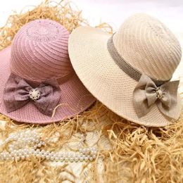 Berets Breathable Straw Shade Cap Summer Solid Color Beach Hat Foldable Wide-brimmed Anti-UV Sun