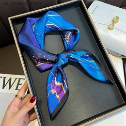 Scarves Pure Silk 2023 Fashion Headscarf Square Satin Scarf For Women Print Shawl Foulard Hijab Neckerchief Headband Hair Wrap Bandana240409