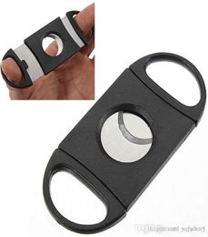 Pocket Plastic Stainless Steel Double Blades Cigars Guillotine Cigar Cutter Knife Scissors Tobacco Black New Smoking Tool4242406