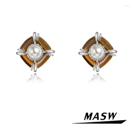 Stud Earrings MASW Original Design Elegant Temperament High Quality Brown Square For Women Girl Party Wedding Gift Jewelry