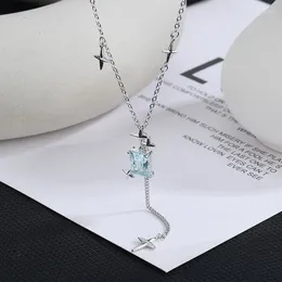 Chains ANENJERY Shiny Blue Zircon Moonlight Cross Star Tassel Necklace For Woman Personality INS Style Clavicle Chain Jewelry