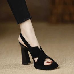 Dress Shoes Women Cross Strap High Heels Sandals Summer New Black Hook Party Woman Fashion Buckle Platform H240527