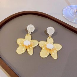 Dangle Earrings Acrylic Flower Yellow 925 Silver Needle Sweet Women Girl Dangler Dating Lovely Summer Colourful 2024 Cute