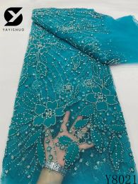 2023 Luxury Elegant Handmade Embroidery Sequins Beaded Lace High Quality African Sequins Lace Fabric for Wedding Sewing Y8021