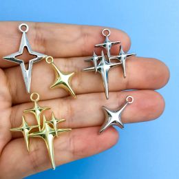 10Pcs/Set Two Colour Four-Pointed Star Metal Charms Alloy Metal Pendants For Jewellery Making Findings Crafting Accessory