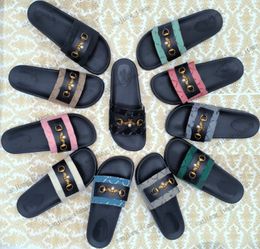 103 Colours designer Slippers Sandals Italy paris black Rubber sole Slides Princetown Bee jacquards Women Men Flats canvas leather Gold buckle Flip Flops Beach mules