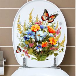 Bathroom Toilet Seat Sticker Butterfly Flower Grass Self-Adhesive Toilet Lid Decals Removable Stickers For Restroom Home Decor