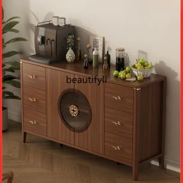 New Chinese Style Sideboard Cabinet Home Wine Cabinet Integrated Wall Dining Room Cabinet Locker Burlywood