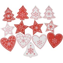 10pcs Christmas Wooden Snowflake Pendants Xmas Tree Hanging Ornaments Star Heart Christmas Kids Gifts New Year Home Decorations