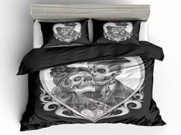 Black and White Skull Bedding Set King Size Love Flower Duvet Cover Queen Home Textile Printed Single Double Bed Set With Pillowca7826250