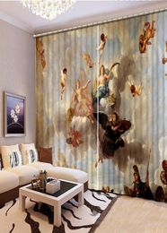 European Curtains Bedroom Po Paint Curtain For Living room marble angel flower 3D Window Curtains9988425