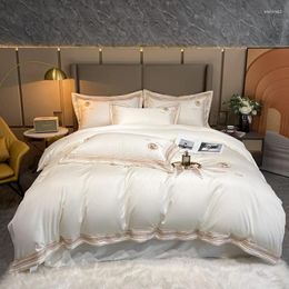 Bedding Sets Luxury Simple Solid Color Egyptian Cotton Soft Cozy El Style Set Embroidery Quilt/Duvet Cover Bed Linen Pillowcase