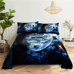 Cosmic Planets Bed Sheet Set Soft Polyester Bed Flat Sheet With Pillowcase Romantic Universe Galaxy Print Bed Sheet Home Textile