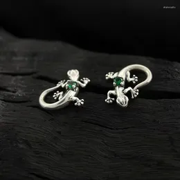 Stud Earrings Silver Colour Lizard For Women Green Gecko Cocktail Zircon Hypoallergenic Girls Fashion Party Jewellery Gift