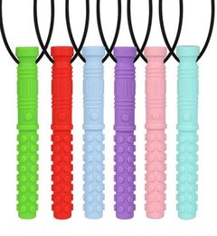 Sensory Chew Necklace Upgrade Textured Sabre Chewing Pendant Silicone Teethers Oral Motor Chew Toys Chewlery Necklace for Infant K4431400