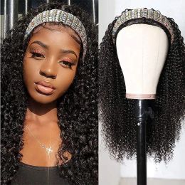 Afro Kinky Curly Headband Human Hair Wig Natural Color Full Machine Made Headband Curly Wig Brazilian Remy Hair Cheap Wig