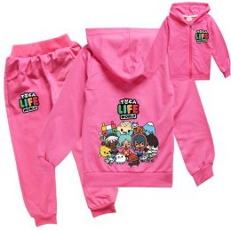 Anime Toca Life World Boca Game Print Boy Girl Tracksuit 2-13Y Children Thin Zipper Jacket+Pants 2 Piece Set Clothing Kids Suits