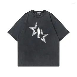 Men's T Shirts Washed Cloth Shirt Men Fashion Summer Cotton Hip Hop Star Printed T-shirts Black Unisex Casual TShirt Streetwear Tops