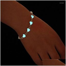 Anklets Exquisite Luminous Heart Bracelet Blue Shaped Wristband Glow In Dark Jewelry Gift For Valentines Day Drop Delivery Dh6Up