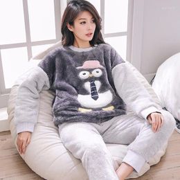 Home Clothing JINUO Woman Warm Flannel Pajama Set Lovely Patchwork Winter Thick Sleepwear For Adult Femme Pyjamas Sets