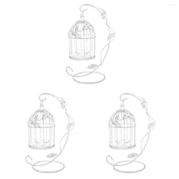 Candle Holders 3 Pcs Bird Cage Decor Birdcage Candlestick Vintage Holder Table Decoration For Home Wedding (White)