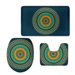 Bath Mats Creative Mandala Flower Print Design Bathroom Toilet Non-slip Shower Mat 3-piece Set Warm Soft Seat Cover Round Mata