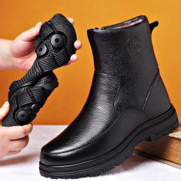 Boots Winter Midcalf Boots Men Sheep Fur Shoes British Style Side Zip Genuine Leather Wool Warm Boots Thick Bottom Nonslip Loafers