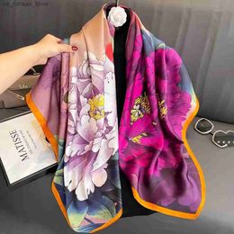 Scarves Spring Scarf Womens Luxury Design Scarf Silk Smooth Scarf Soft Muslim Headband Shawl Beach 110x110cm240409