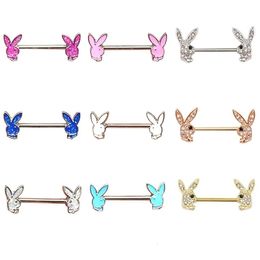 1 Pair Cute Rabbit Nipple Piercing Ring Stainless Steel Bar Cartoon Bunny Chest Stud Body Jewellery 240407