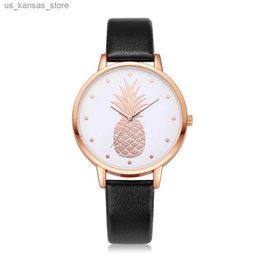 Wristwatches New Fashion Pineapple Pattern Women es Simple White Quartz Vintage Leather Ladies Wristes Drop Shipping Clock240409