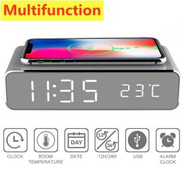 Chargers Wireless Charger Pad Desktop Alarm Clock Thermometer Earphone Phone Charger Fast Charging Dock Station for iPhone Samsung Xiaomi