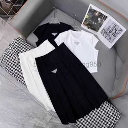 Designer Women's T-Shirt Trendy summer suit skirt T-shirt pleated skirt fashion hot diamond decoration age reducing generous set two-piece set for women Tops Tees